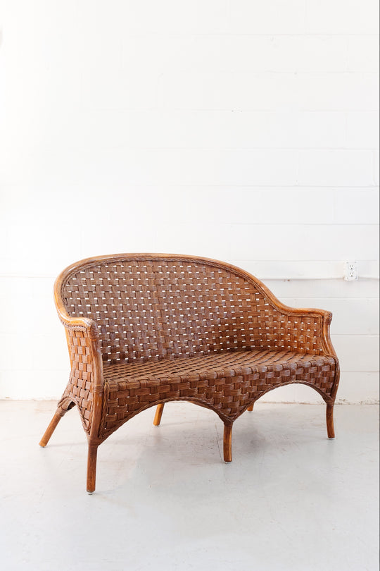 1970s French bamboo & rattan love seat