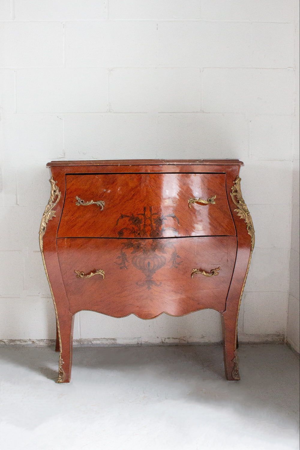 french louis XV style bombe commode with marble top