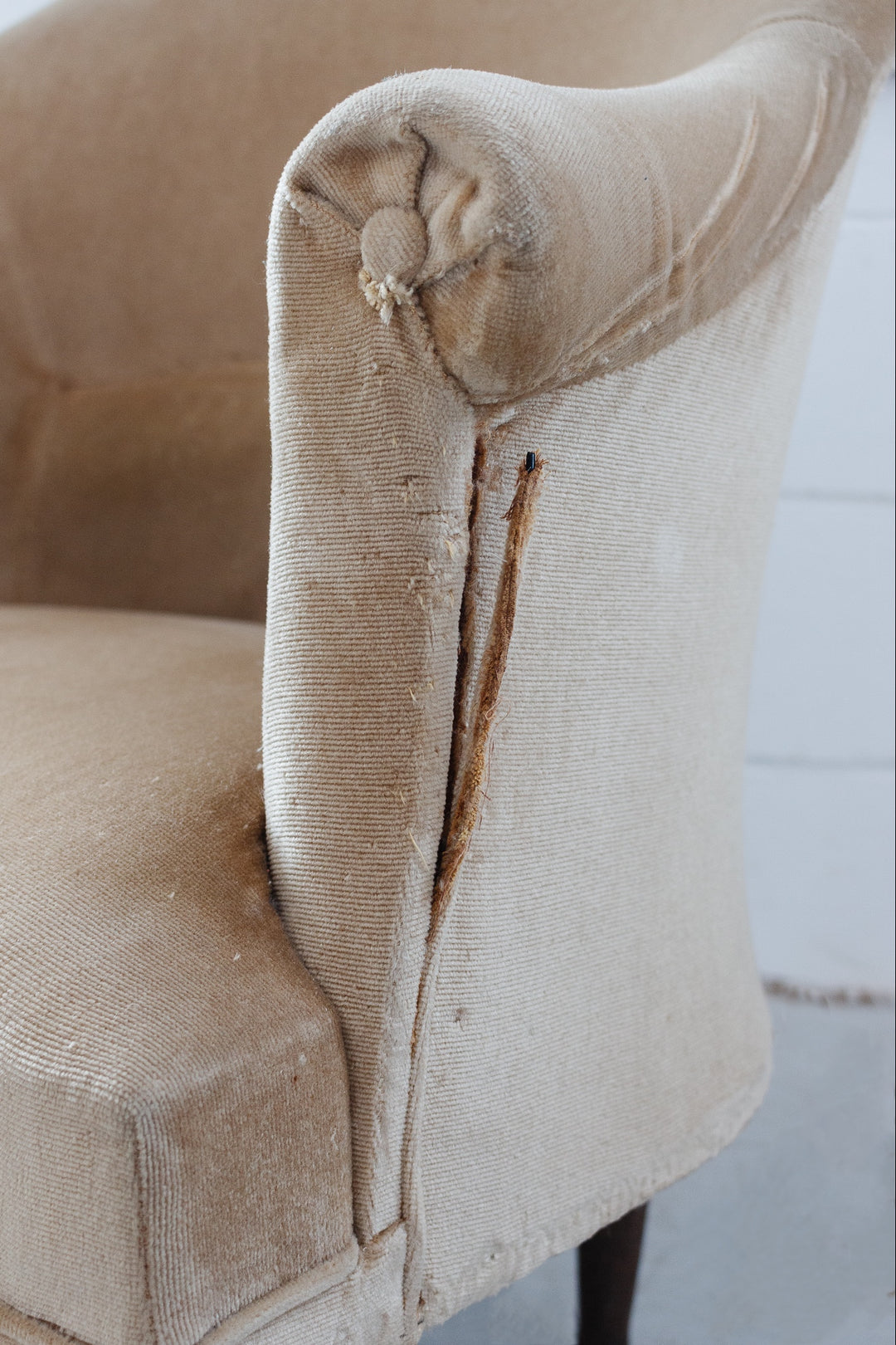 set of two vintage french distressed crapaud chair