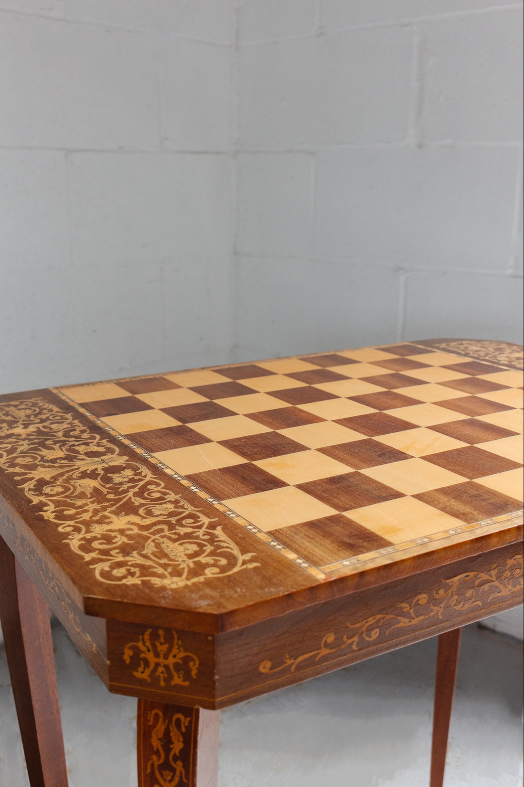 midcentury Italian marquetry chess table