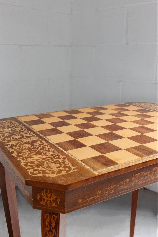 midcentury Italian marquetry chess table