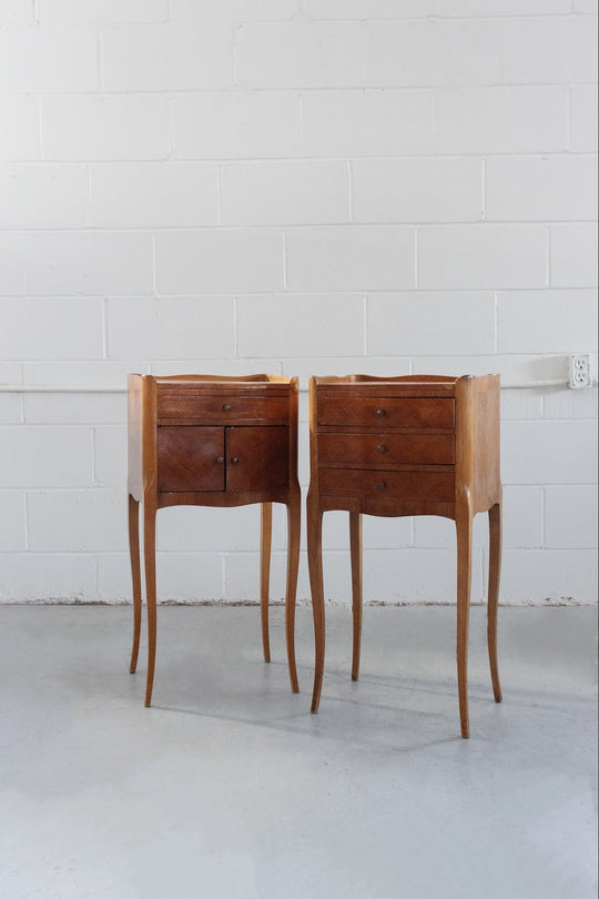 vintage french wood his and hers nightstands