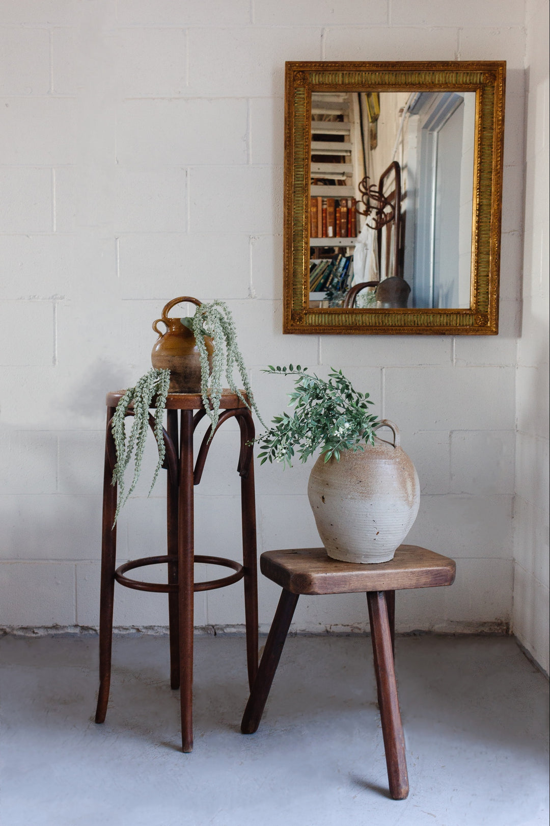 vintage french brutalist tripod stool