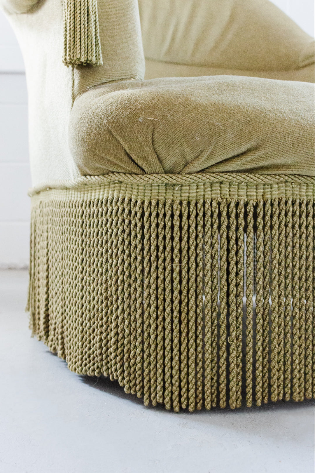 antique french *salvage* velvet crapaud chair with fringe