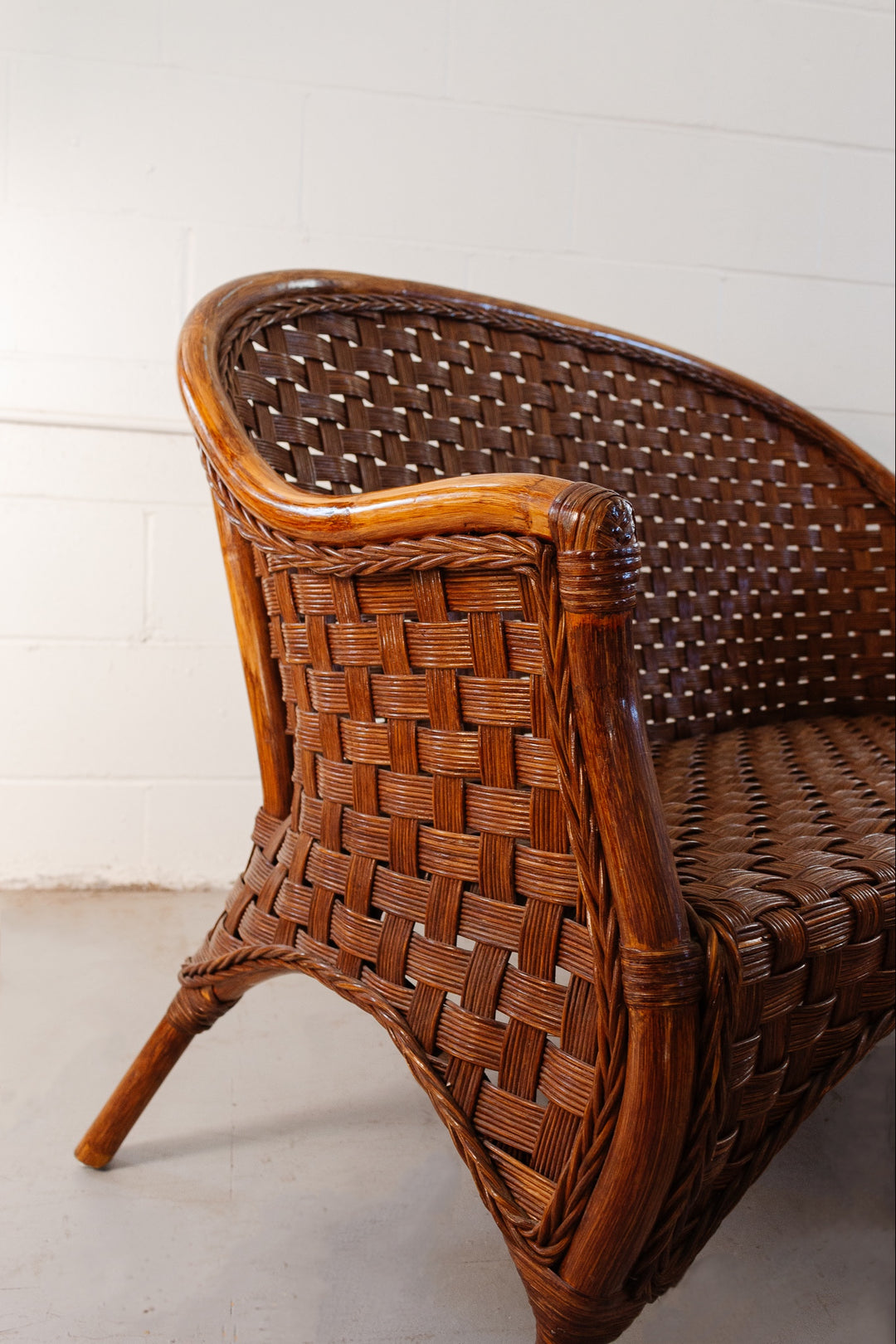 1970s French bamboo & rattan love seat