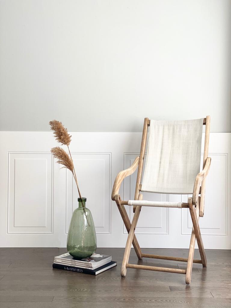 vintage bleached wood canvas chair