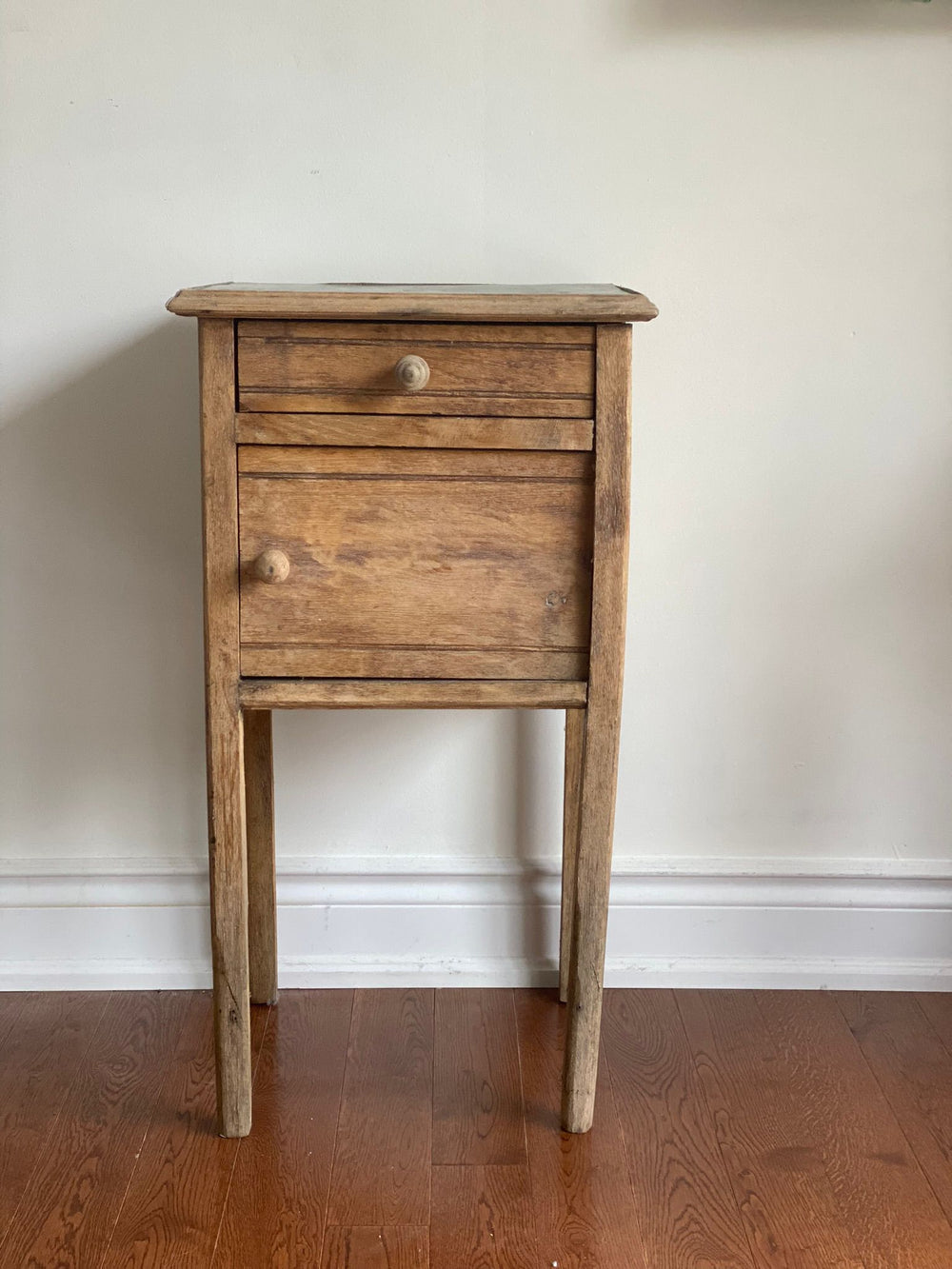 vintage french wood night stand with tin top