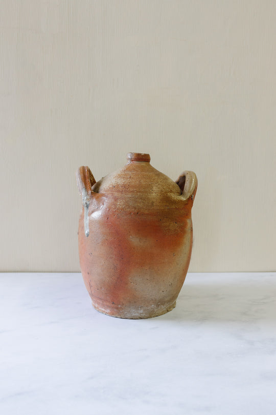 antique French stoneware oil vessel, small
