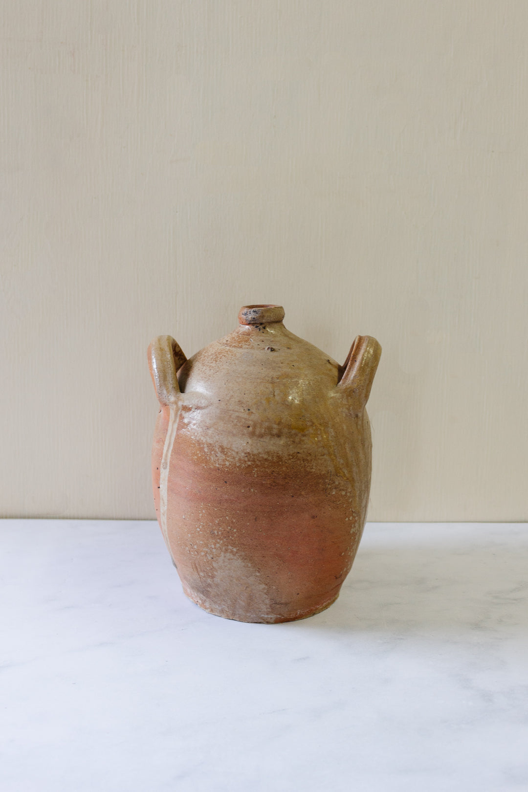 antique French stoneware oil vessel, small