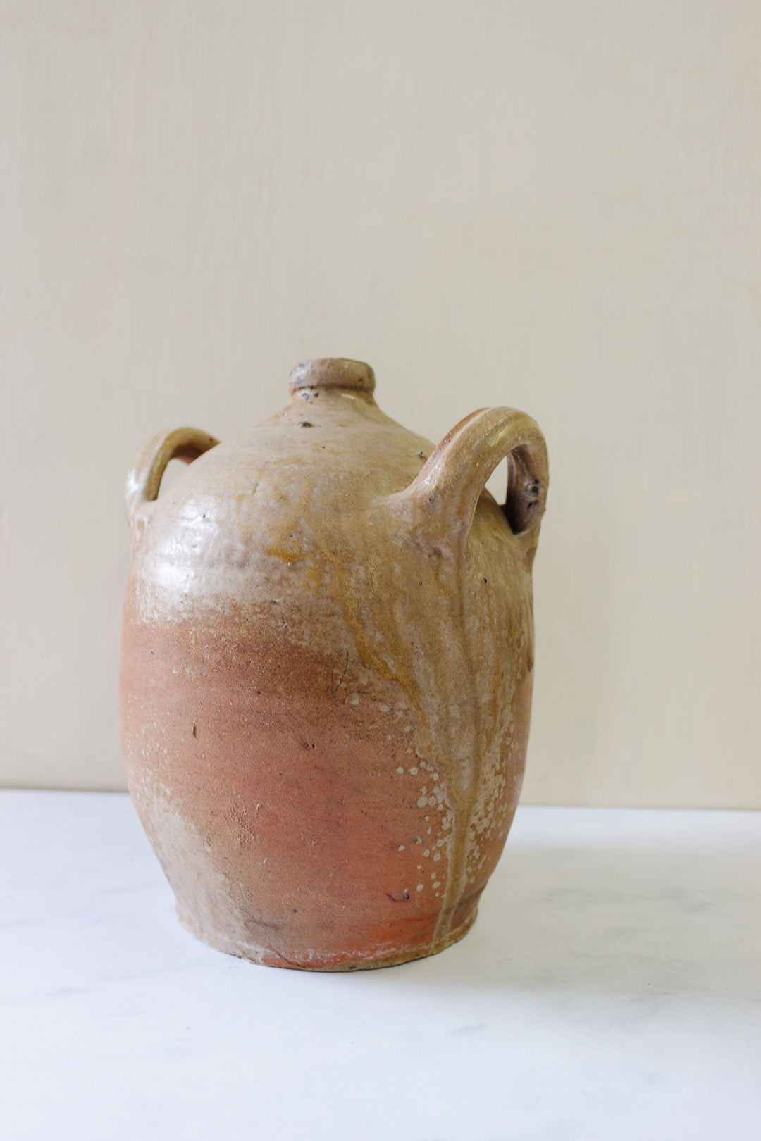 antique French stoneware oil vessel, small