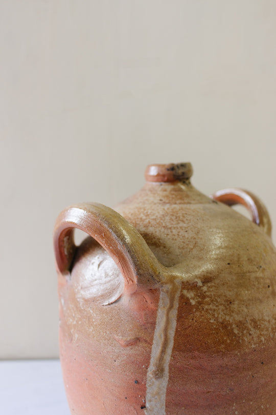 antique French stoneware oil vessel, small