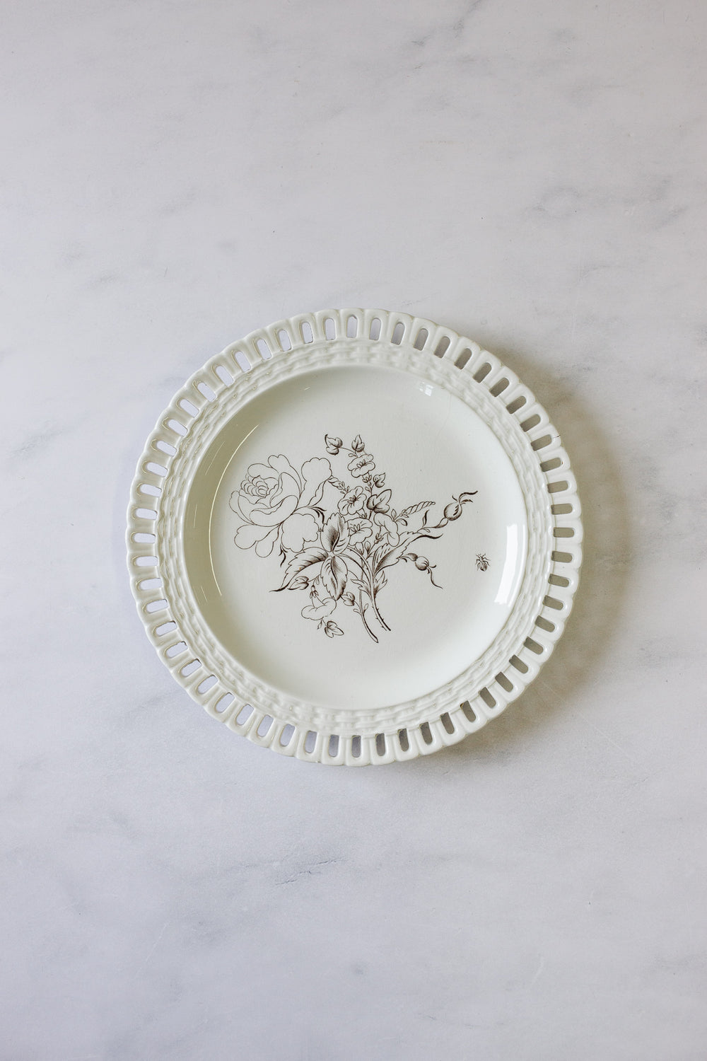 antique French Luneville lattice porcelain plates, set of 6