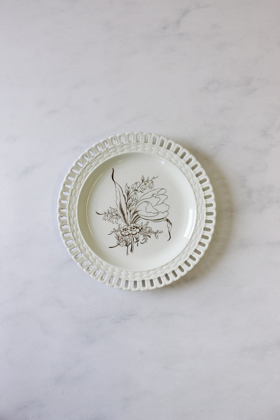 antique French Luneville lattice porcelain plates, set of 6