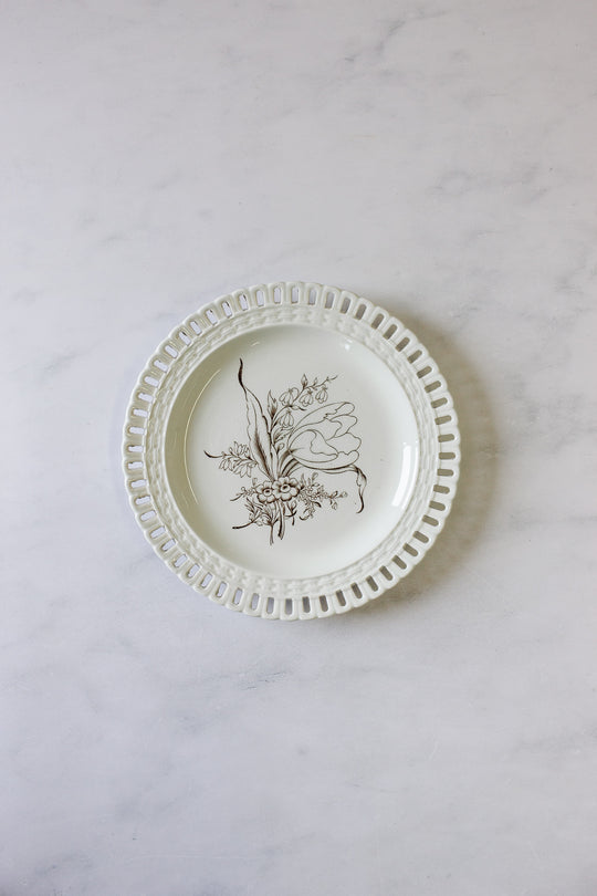 antique French Luneville lattice porcelain plates, set of 6