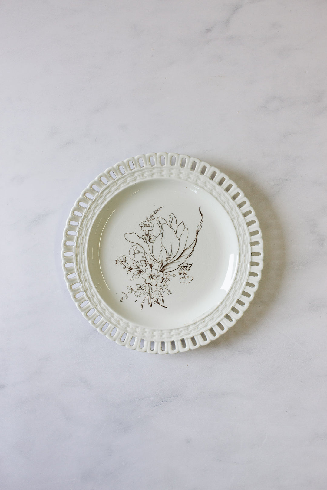 antique French Luneville lattice porcelain plates, set of 6