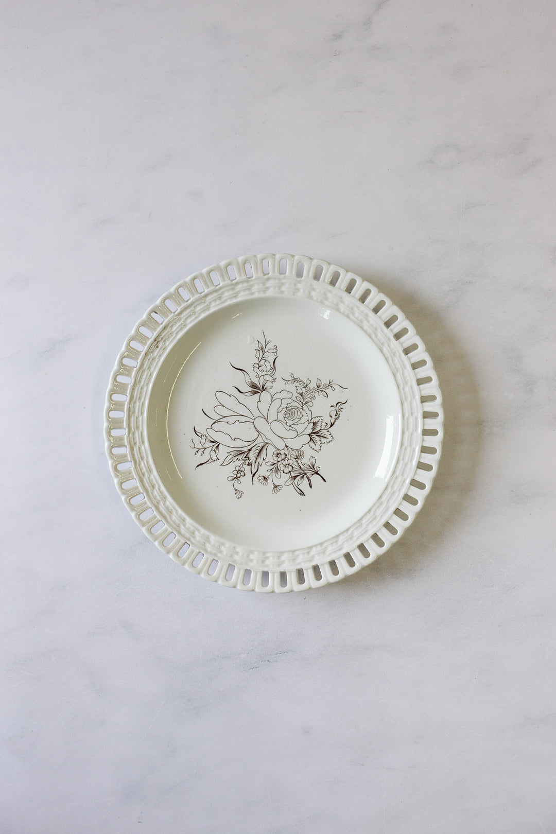 antique French Luneville lattice porcelain plates, set of 6