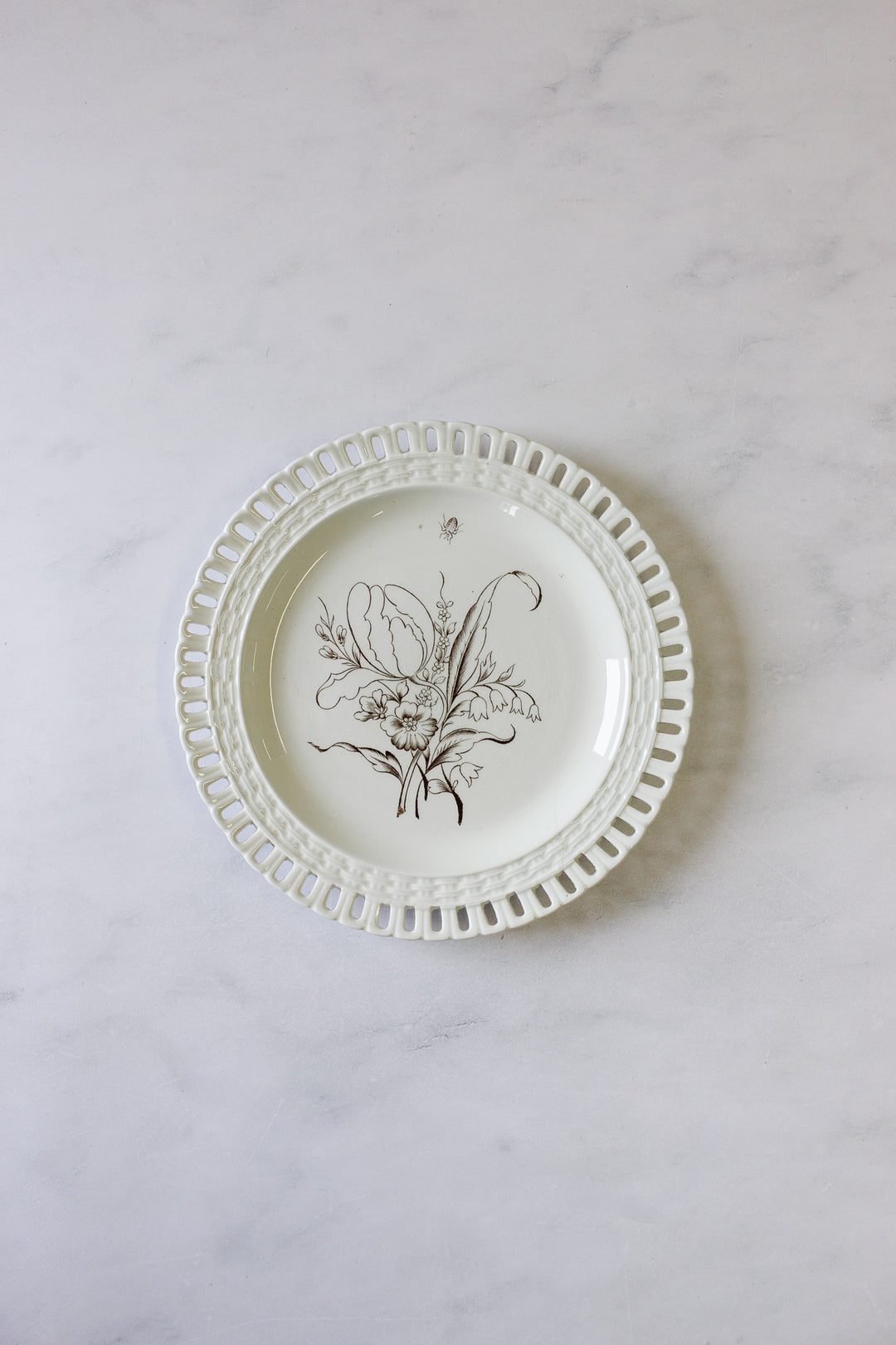 antique French Luneville lattice porcelain plates, set of 6