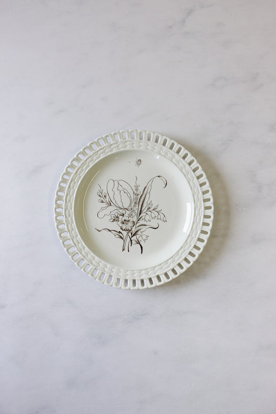 antique French Luneville lattice porcelain plates, set of 6