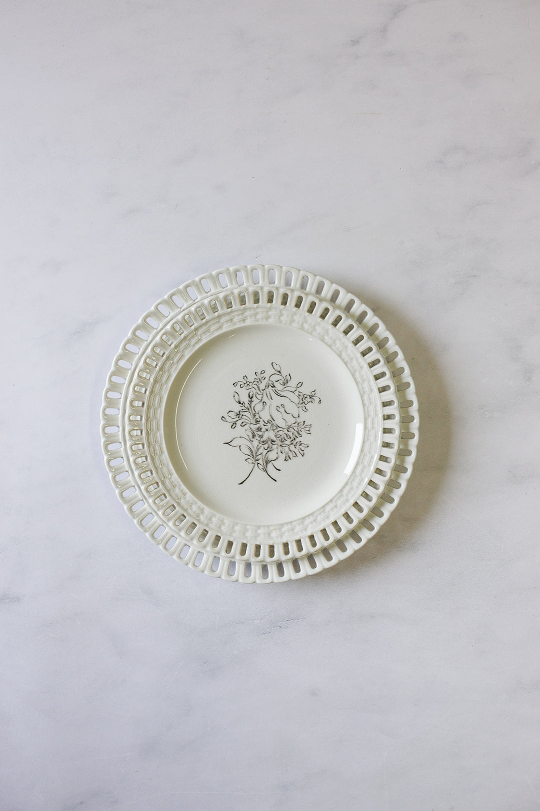antique French Luneville lattice porcelain plates, set of 6