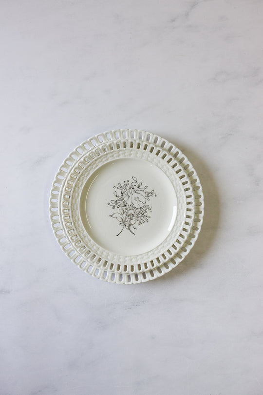 antique French Luneville lattice porcelain plates, set of 6