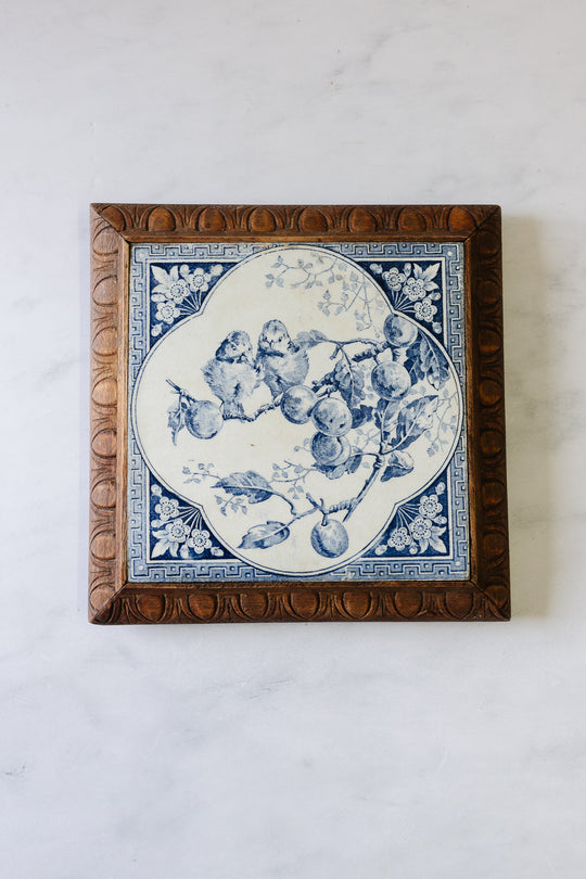 rare antique french Sarreguemines porcelain and wood "sous plat"