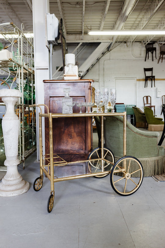 midcentury french faux bamboo brass bar cart