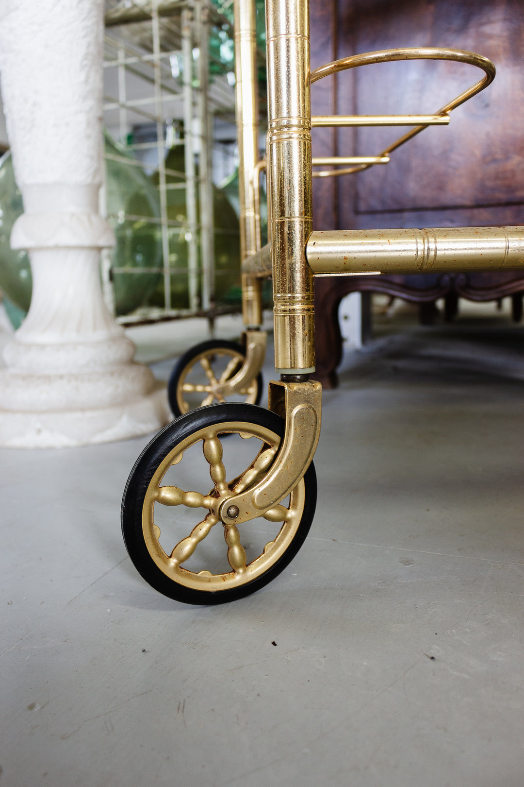 midcentury french faux bamboo brass bar cart