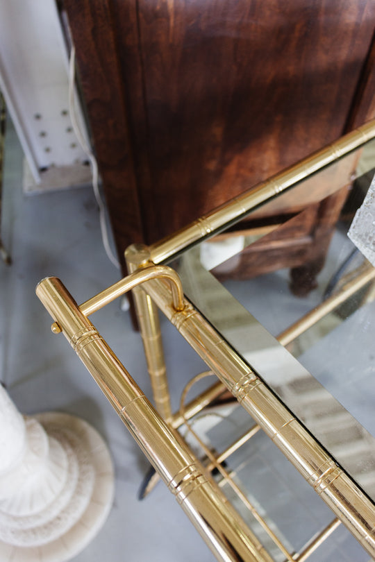 midcentury french faux bamboo brass bar cart