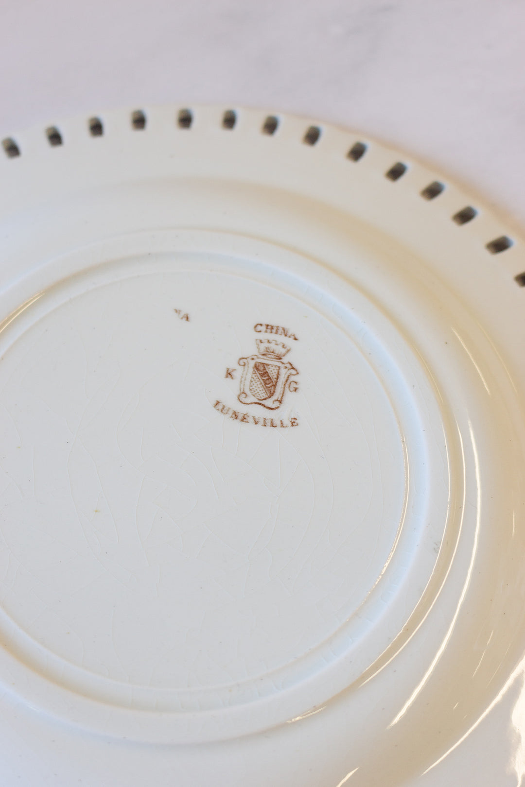 antique French Luneville lattice porcelain plates, set of 6