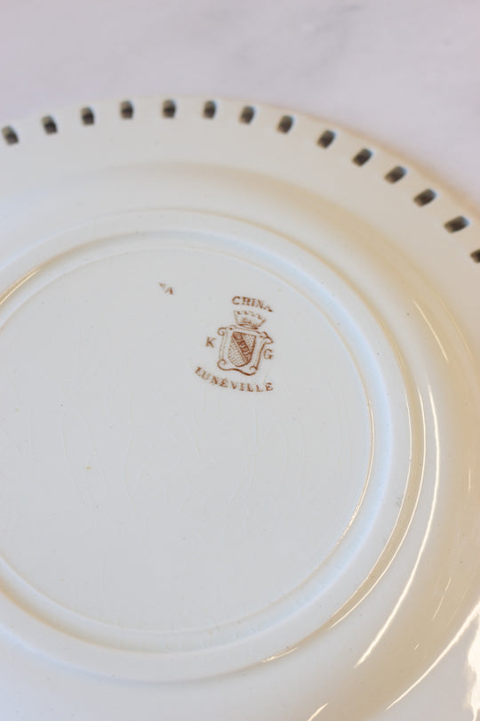 antique French Luneville lattice porcelain plates, set of 6