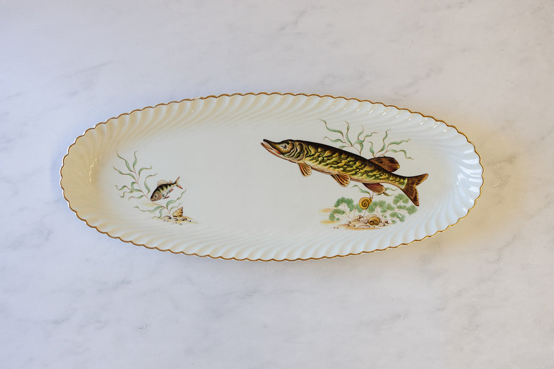 vintage french limoges fish service, full set of 12 with platter