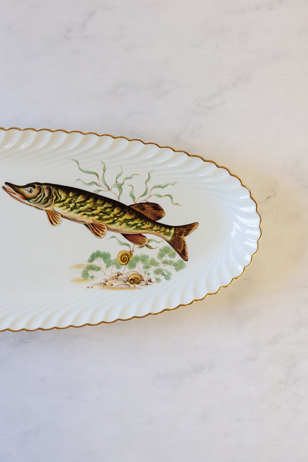 vintage french limoges fish service, full set of 12 with platter