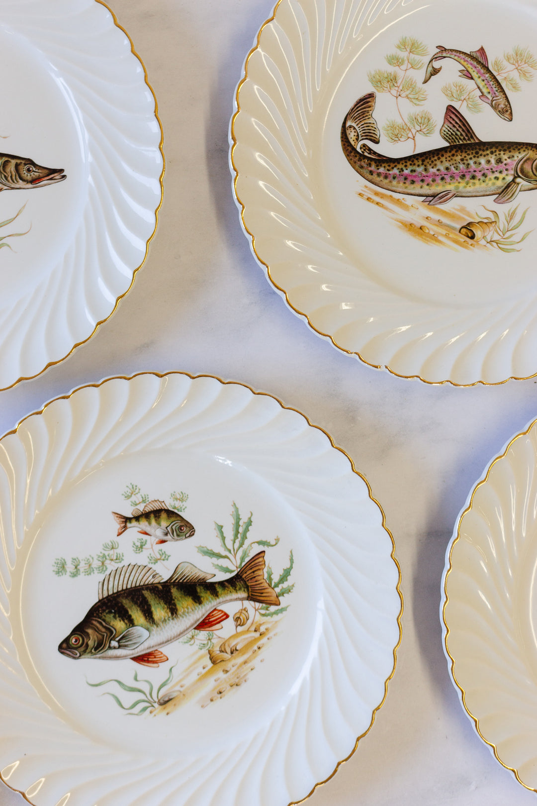 vintage french limoges fish service, full set of 12 with platter