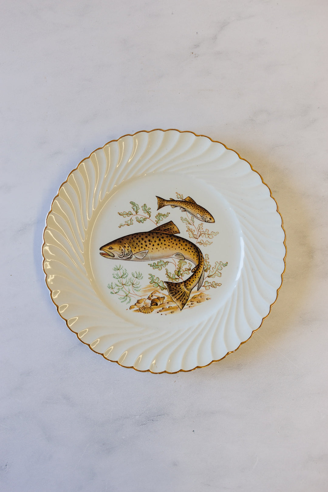 vintage french limoges fish service, full set of 12 with platter