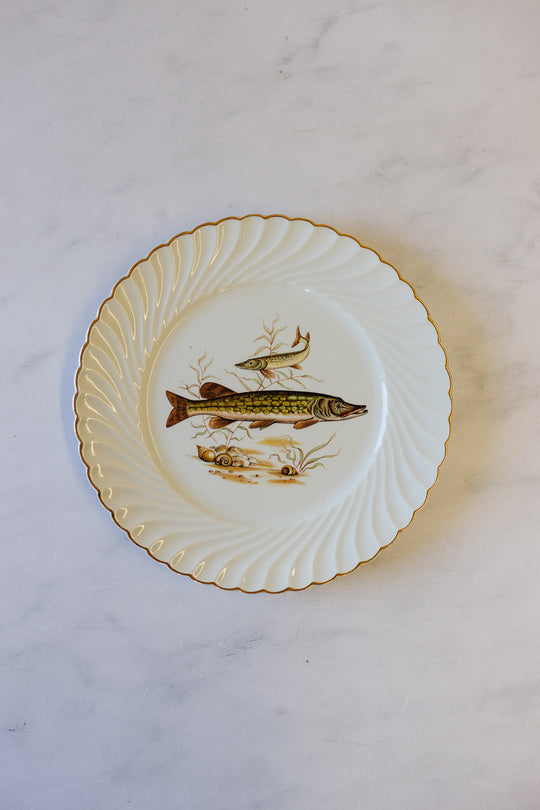 vintage french limoges fish service, full set of 12 with platter