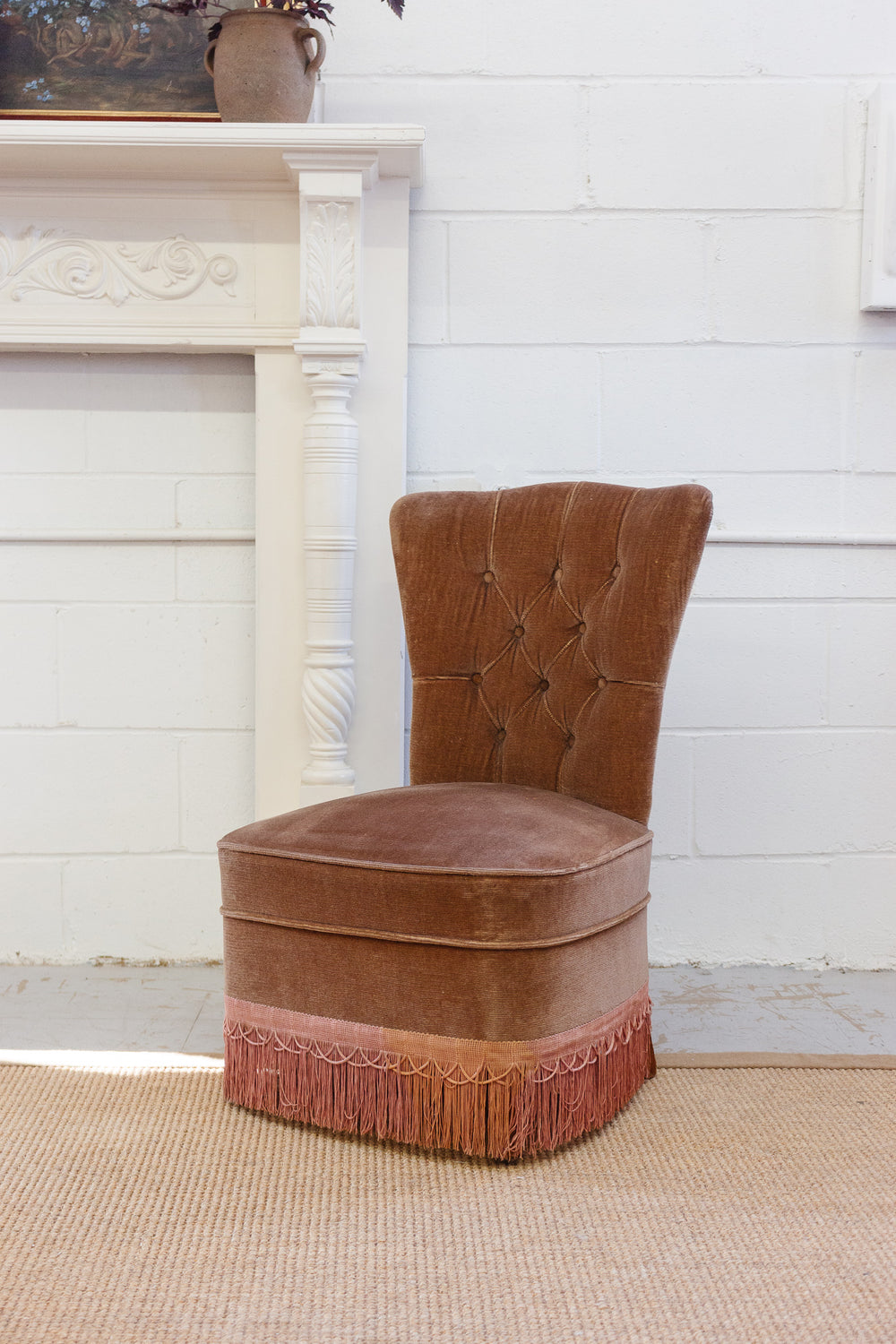 vintage french velvet slipper chair with fringe