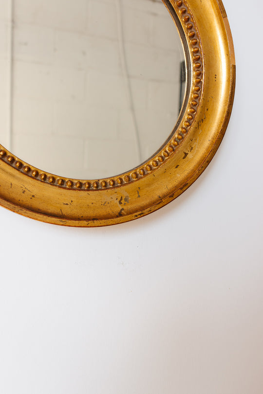 19th century french round gilt wood mirror