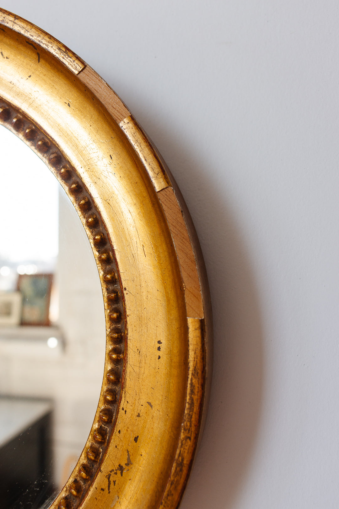 19th century french round gilt wood mirror
