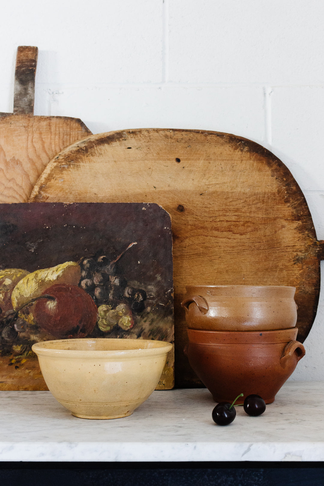 pair of vintage French grespots stoneware casserole bowls