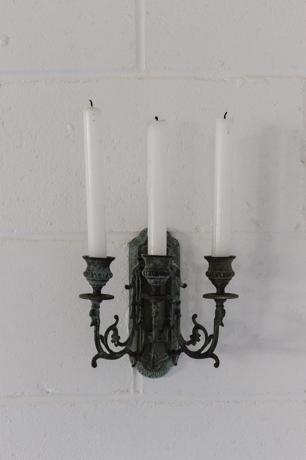 Vintage french metal verdigris sconce