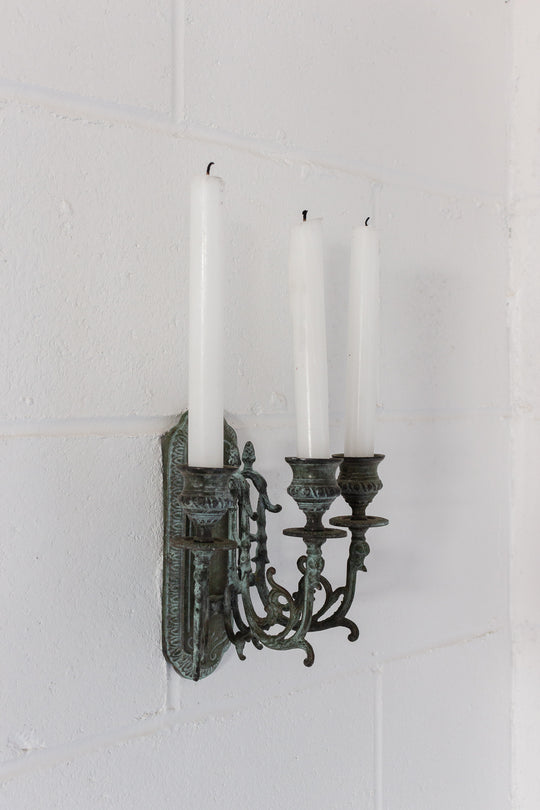 Vintage french metal verdigris sconce