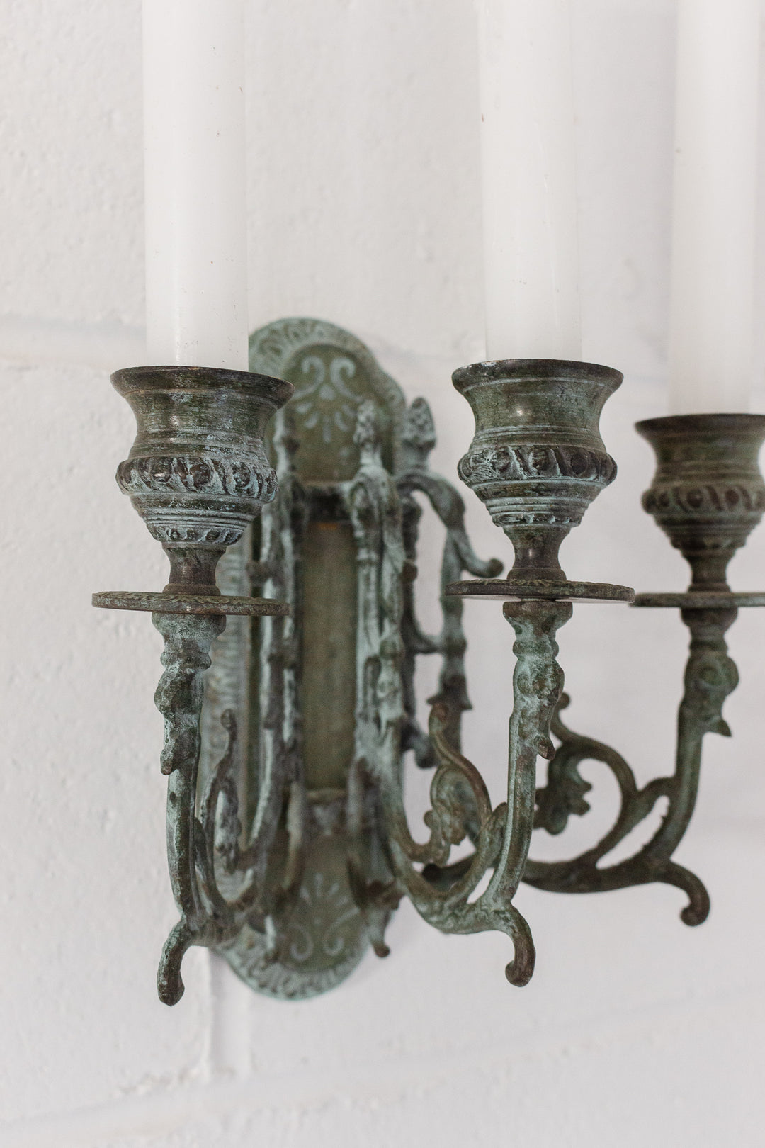 Vintage french metal verdigris sconce