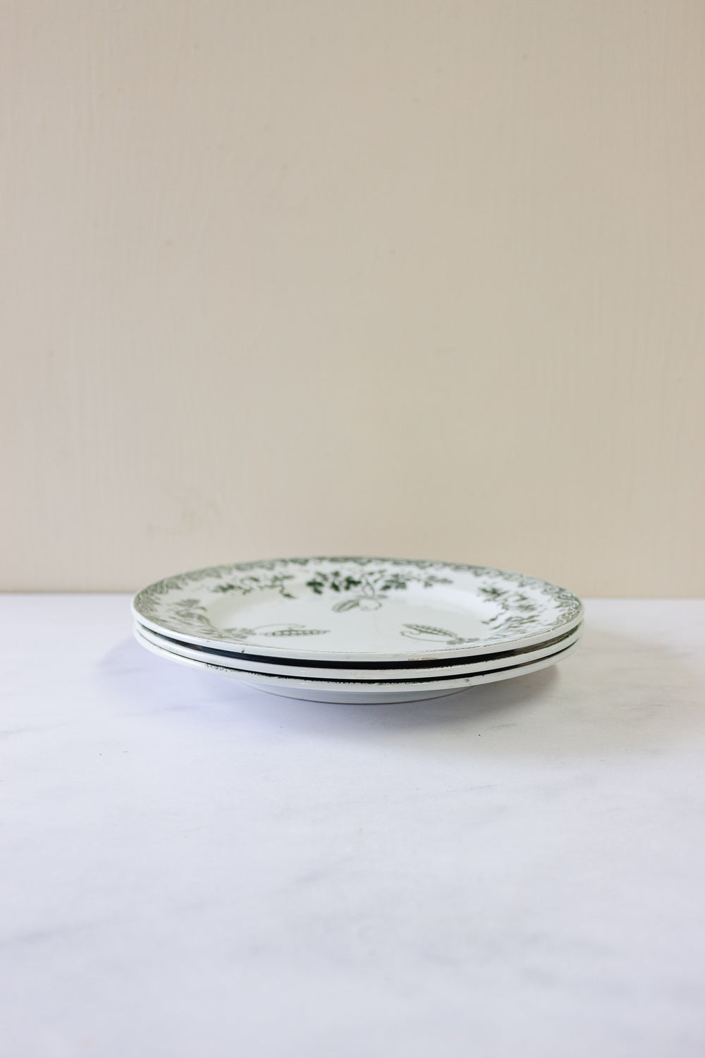 antique french St Amand transferware dinner plates, set of three