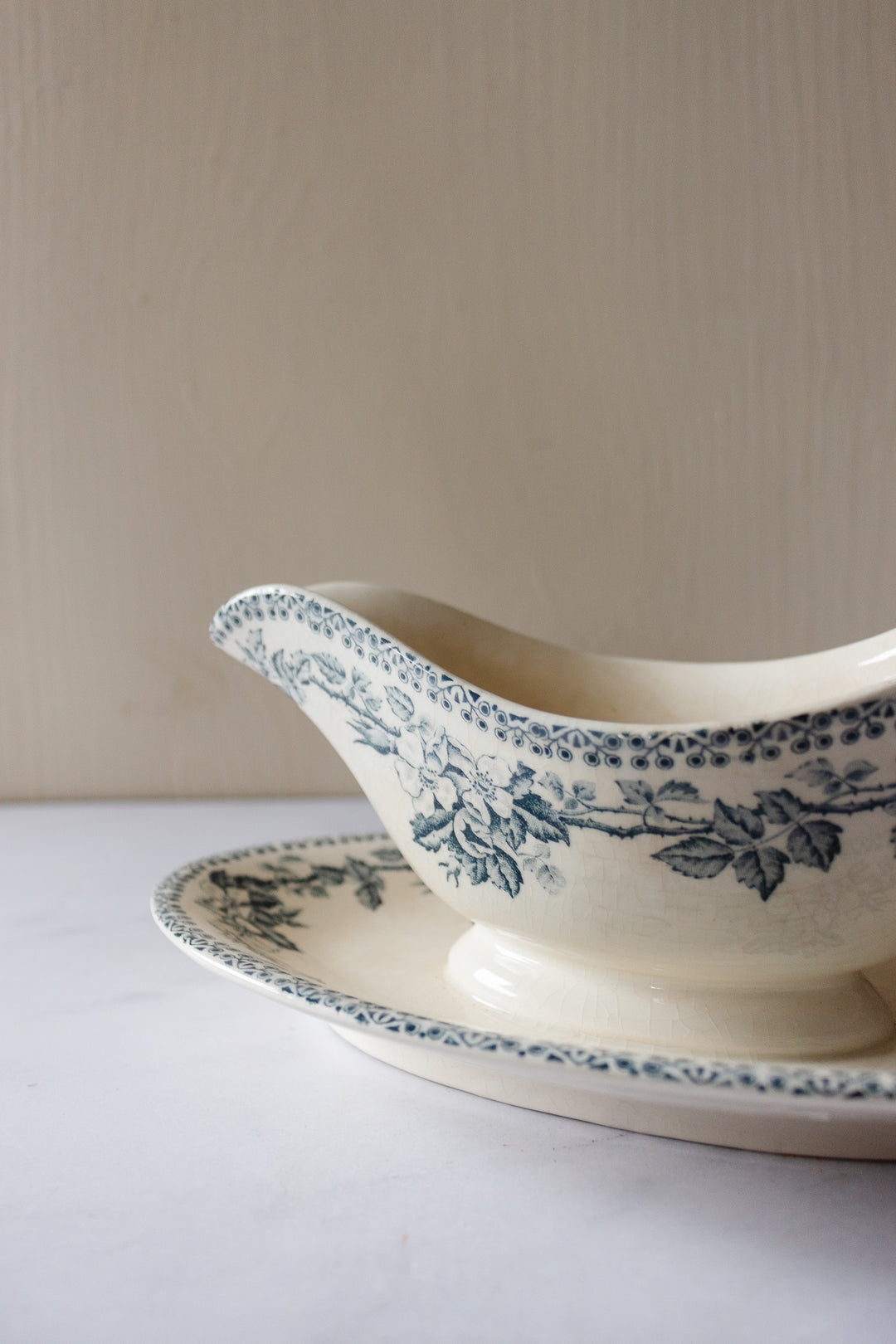antique french Boulenger transferware gravy boat