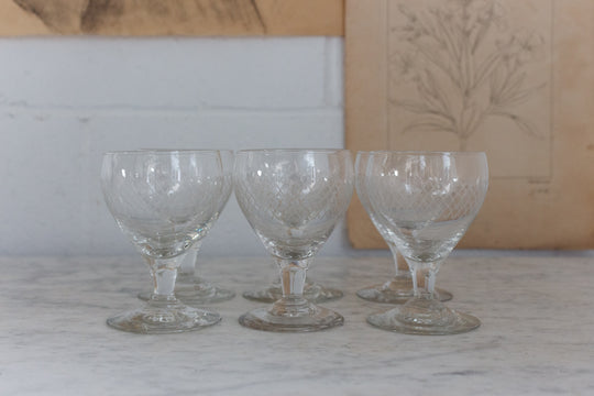 vintage french petite aperitif glasses, set of 6