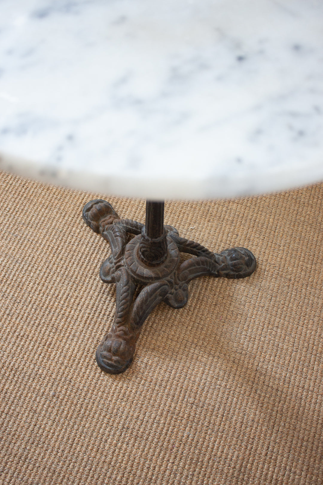 vintage french marble top bistro table with cast iron base