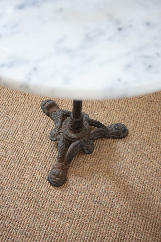 vintage french marble top bistro table with cast iron base