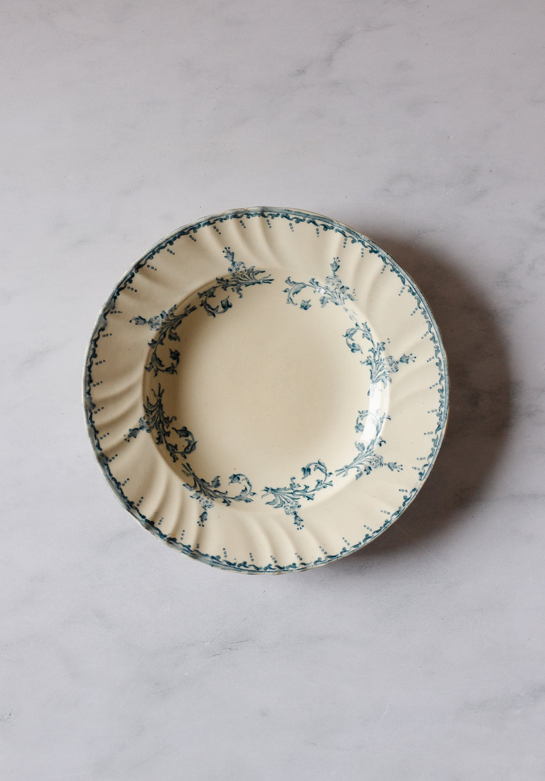 antique French longwy transferware soup plates, set of 3