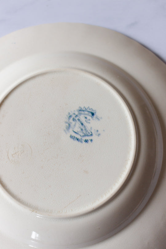 antique French longwy transferware soup plates, set of 3