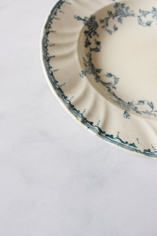 antique French longwy transferware soup plates, set of 3